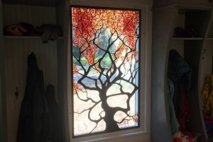 Cain Inc. Falmeworked Fall Autumn Tree Lampworked Solder Sculptured Wayne Cain Daniel White Stained Glass Art Glass