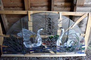 Cain Inc. Swan Stained Glass Art Glass Transom Window