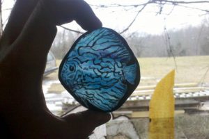 Cain Inc. Wayne Cain Cut Glass Fish Painted Glass