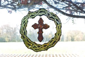 Cain Inc. Wayne Cain Daniel White Stained Glass Art Glass Holy Cross Thorn Crown