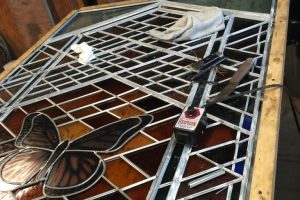 Cain Inc. Wayne Cain Daniel White Stained Glass Art Glass Religous Sacred Butterfly Painted Glass Zinc Came Assembling Window