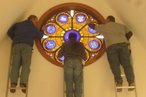 Cain Inc. Wayne Cain Installing Stained Glass