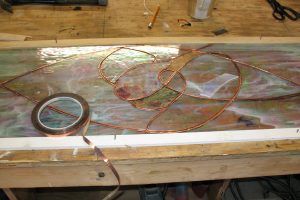 Cain Inc. Wisteria Entryway Cut glass foiled glass stained glass art glass window solder sculpturing