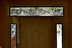Cain Inc. Wisteria Entryway Transom Sidelioghts Stained Glass Solder Sculpted Art Glass Flameworked leaves and petals
