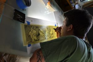 Daniel White Painting Glass Billy Ireland Stained Glass ©Cain Inc.