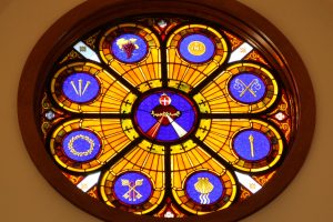Stained Glass Rose Window Sacred Heart of Jesus St. Thomas Aquinas Charlottesville Virginia ©Cain Art Glass 2016, All Rights Reserved