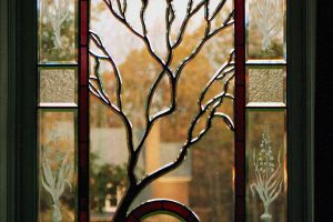 Contemporary Stained Glass Sculpted Tree Beveled Glass Window 01